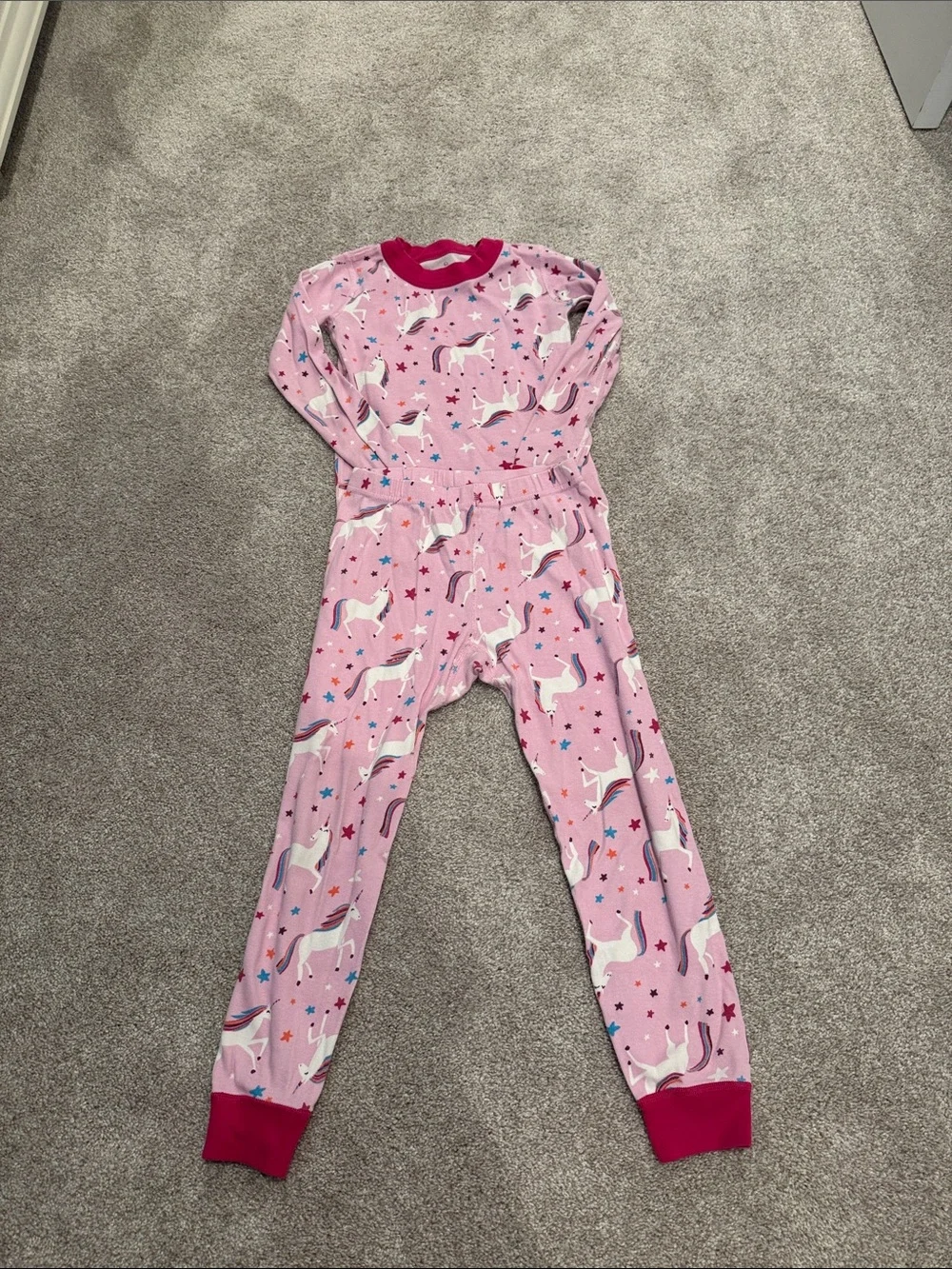 Hanna Andersson Girls Pink Unicorn Pajama Set with Stars